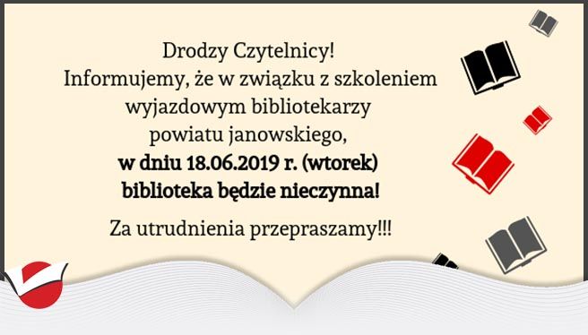WE WTOREK BIBLIOTEKA NIECZYNNA!!