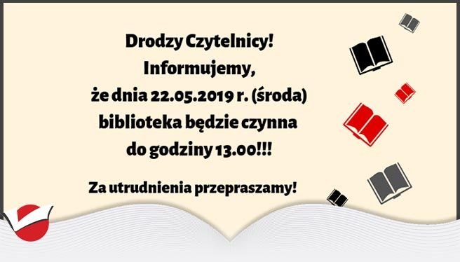 W środę biblioteka czynna do 13.00!!!